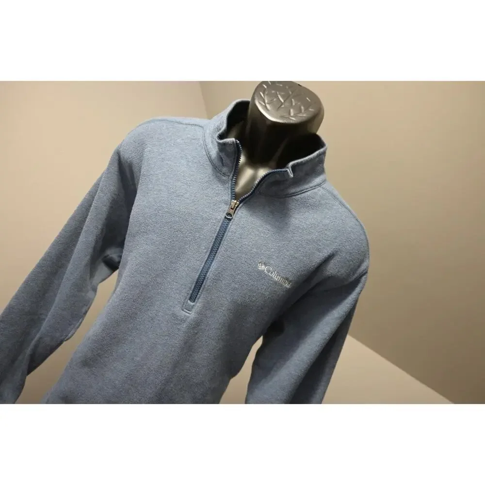 Columbia 1/4 Zip Fleece Jacket Cotton Poly Blend Camp‎ Sweater Blue Mens Sz XL